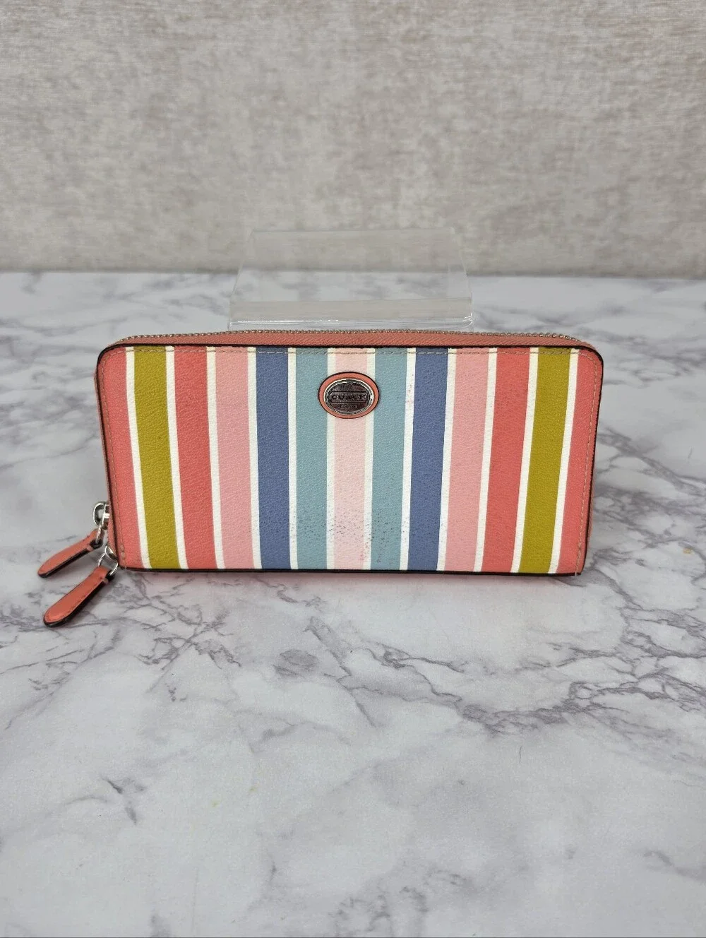 Coach Peyton Pastel Rainbow Stripe Accordion Zip Zippy Long Wallet SEE NOTES Y2K
